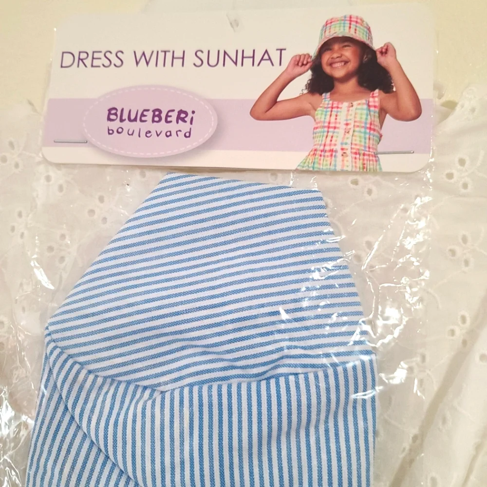 New Blueberi Boulevard Girls 4T Floral Summer Cotton Dress with Sunhat